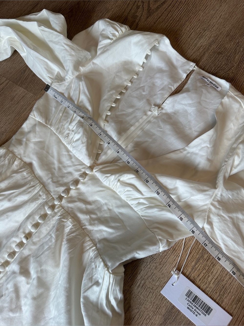 NWT Reformation Caitie Long-Sleeve Button-Front Mini Dress White - Picture 14 of 15